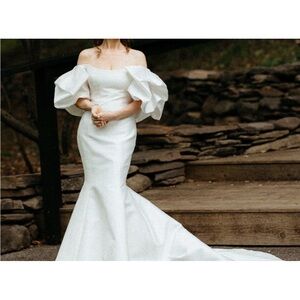 Monique Lhuillier “Admire” Silk Mikado Off-Shoulder Trumpet Gown